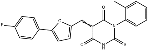 5-{[5-(4-fluorophenyl)-2-furyl]methylene}-1-(2-methylphenyl)-2-thioxodihydro-4,6(1H,5H)-pyrimidinedione 구조식 이미지