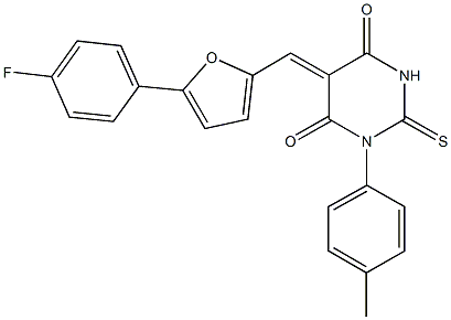 5-{[5-(4-fluorophenyl)-2-furyl]methylene}-1-(4-methylphenyl)-2-thioxodihydro-4,6(1H,5H)-pyrimidinedione Structure
