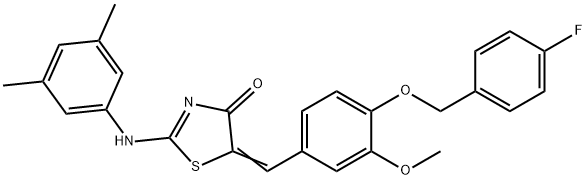 2-[(3,5-dimethylphenyl)imino]-5-{4-[(4-fluorobenzyl)oxy]-3-methoxybenzylidene}-1,3-thiazolidin-4-one 구조식 이미지
