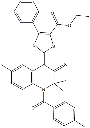 ethyl 5-phenyl-2-(2,2,6-trimethyl-1-(4-methylbenzoyl)-3-thioxo-2,3-dihydro-4(1H)-quinolinylidene)-1,3-dithiole-4-carboxylate Structure