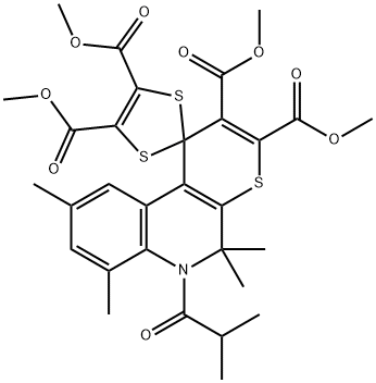 tetramethyl 6-(2-methylpropanoyl)-5,5,7,9-tetramethyl-5,6-dihydro-spiro(1H-thiopyrano[2,3-c]quinoline-1,2'-[1,3]-dithiole)-2,3,4',5'-tetracarboxylate Structure