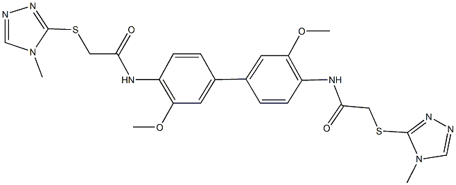 N-[3,3'-dimethoxy-4'-({[(4-methyl-4H-1,2,4-triazol-3-yl)sulfanyl]acetyl}amino)[1,1'-biphenyl]-4-yl]-2-[(4-methyl-4H-1,2,4-triazol-3-yl)sulfanyl]acetamide 구조식 이미지