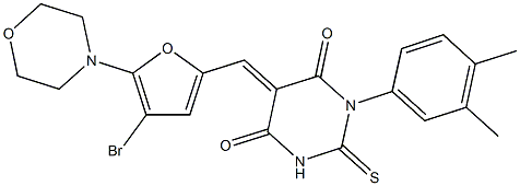 5-{[4-bromo-5-(4-morpholinyl)-2-furyl]methylene}-1-(3,4-dimethylphenyl)-2-thioxodihydro-4,6(1H,5H)-pyrimidinedione Structure