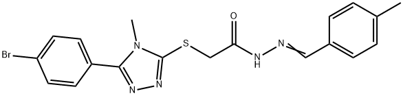 2-{[5-(4-bromophenyl)-4-methyl-4H-1,2,4-triazol-3-yl]sulfanyl}-N'-(4-methylbenzylidene)acetohydrazide 구조식 이미지