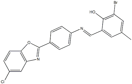 2-bromo-6-({[4-(5-chloro-1,3-benzoxazol-2-yl)phenyl]imino}methyl)-4-methylphenol 구조식 이미지