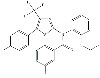 N-(2-ethoxyphenyl)-3-fluoro-N-[5-(4-fluorophenyl)-4-(trifluoromethyl)-1,3-thiazol-2-yl]benzamide 구조식 이미지