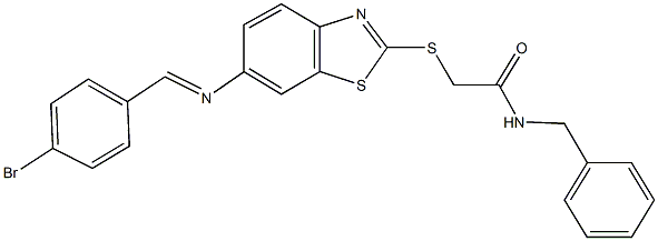 N-benzyl-2-({6-[(4-bromobenzylidene)amino]-1,3-benzothiazol-2-yl}sulfanyl)acetamide 구조식 이미지