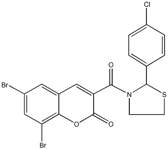 6,8-dibromo-3-{[2-(4-chlorophenyl)-1,3-thiazolidin-3-yl]carbonyl}-2H-chromen-2-one Structure