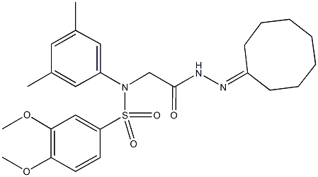 N-[2-(2-cyclooctylidenehydrazino)-2-oxoethyl]-N-(3,5-dimethylphenyl)-3,4-dimethoxybenzenesulfonamide 구조식 이미지