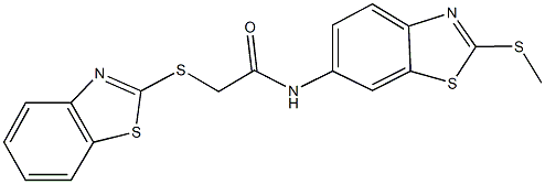 2-(1,3-benzothiazol-2-ylsulfanyl)-N-[2-(methylsulfanyl)-1,3-benzothiazol-6-yl]acetamide 구조식 이미지