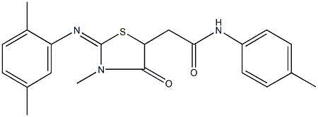 2-{2-[(2,5-dimethylphenyl)imino]-3-methyl-4-oxo-1,3-thiazolidin-5-yl}-N-(4-methylphenyl)acetamide 구조식 이미지