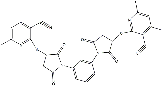 2-{[1-(3-{3-[(3-cyano-4,6-dimethyl-2-pyridinyl)sulfanyl]-2,5-dioxo-1-pyrrolidinyl}phenyl)-2,5-dioxo-3-pyrrolidinyl]sulfanyl}-4,6-dimethylnicotinonitrile 구조식 이미지