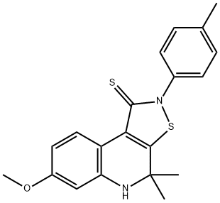 7-methoxy-4,4-dimethyl-2-(4-methylphenyl)-4,5-dihydroisothiazolo[5,4-c]quinoline-1(2H)-thione Structure