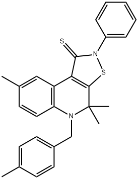 4,4,8-trimethyl-5-(4-methylbenzyl)-2-phenyl-4,5-dihydroisothiazolo[5,4-c]quinoline-1(2H)-thione Structure