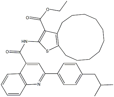 ethyl 2-({[2-(4-isobutylphenyl)-4-quinolinyl]carbonyl}amino)-4,5,6,7,8,9,10,11,12,13-decahydrocyclododeca[b]thiophene-3-carboxylate 구조식 이미지