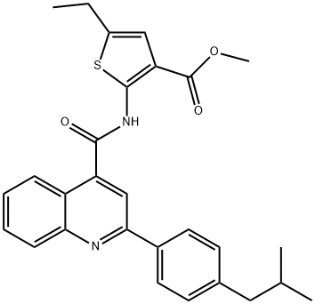 methyl 5-ethyl-2-({[2-(4-isobutylphenyl)-4-quinolinyl]carbonyl}amino)-3-thiophenecarboxylate Structure