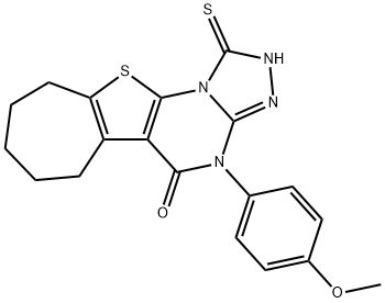 4-(4-methoxyphenyl)-1-sulfanyl-7,8,9,10-tetrahydro-6H-cyclohepta[4,5]thieno[3,2-e][1,2,4]triazolo[4,3-a]pyrimidin-5(4H)-one 구조식 이미지