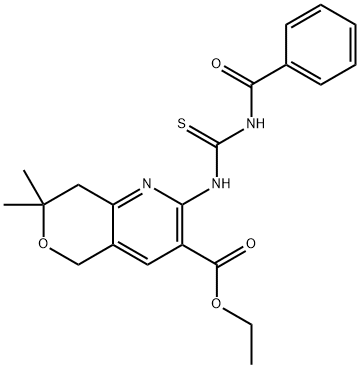 ethyl 2-{[(benzoylamino)carbothioyl]amino}-7,7-dimethyl-7,8-dihydro-5H-pyrano[4,3-b]pyridine-3-carboxylate 구조식 이미지