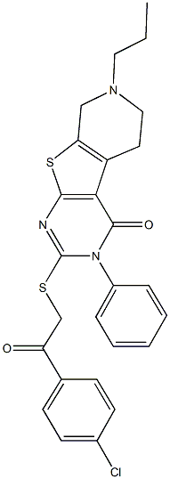 2-{[2-(4-chlorophenyl)-2-oxoethyl]sulfanyl}-3-phenyl-7-propyl-5,6,7,8-tetrahydropyrido[4',3':4,5]thieno[2,3-d]pyrimidin-4(3H)-one Structure