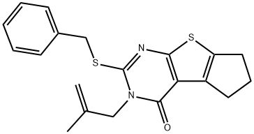 2-(benzylsulfanyl)-3-(2-methyl-2-propenyl)-3,5,6,7-tetrahydro-4H-cyclopenta[4,5]thieno[2,3-d]pyrimidin-4-one 구조식 이미지