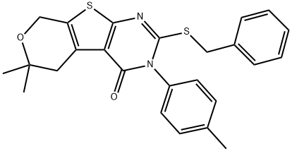 2-(benzylsulfanyl)-6,6-dimethyl-3-(4-methylphenyl)-3,5,6,8-tetrahydro-4H-pyrano[4',3':4,5]thieno[2,3-d]pyrimidin-4-one Structure