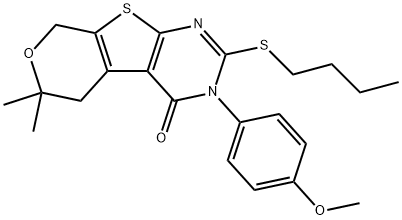 2-(butylsulfanyl)-3-(4-methoxyphenyl)-6,6-dimethyl-3,5,6,8-tetrahydro-4H-pyrano[4',3':4,5]thieno[2,3-d]pyrimidin-4-one 구조식 이미지