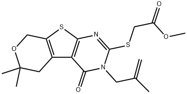 methyl {[6,6-dimethyl-3-(2-methyl-2-propenyl)-4-oxo-3,5,6,8-tetrahydro-4H-pyrano[4',3':4,5]thieno[2,3-d]pyrimidin-2-yl]sulfanyl}acetate Structure