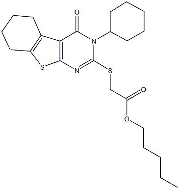 pentyl [(3-cyclohexyl-4-oxo-3,4,5,6,7,8-hexahydro[1]benzothieno[2,3-d]pyrimidin-2-yl)sulfanyl]acetate 구조식 이미지