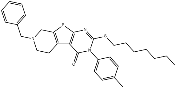 7-benzyl-2-(heptylsulfanyl)-3-(4-methylphenyl)-5,6,7,8-tetrahydropyrido[4',3':4,5]thieno[2,3-d]pyrimidin-4(3H)-one Structure