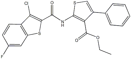 ethyl 2-{[(3-chloro-6-fluoro-1-benzothien-2-yl)carbonyl]amino}-4-phenyl-3-thiophenecarboxylate Structure