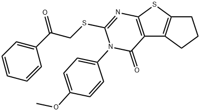 3-(4-methoxyphenyl)-2-[(2-oxo-2-phenylethyl)sulfanyl]-3,5,6,7-tetrahydro-4H-cyclopenta[4,5]thieno[2,3-d]pyrimidin-4-one 구조식 이미지