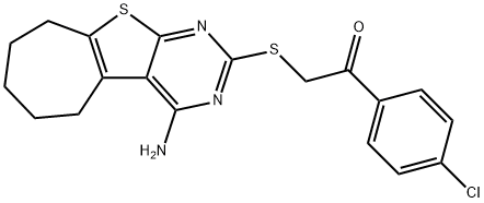 2-[(4-amino-6,7,8,9-tetrahydro-5H-cyclohepta[4,5]thieno[2,3-d]pyrimidin-2-yl)sulfanyl]-1-(4-chlorophenyl)ethanone 구조식 이미지