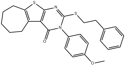 3-(4-methoxyphenyl)-2-[(2-phenylethyl)sulfanyl]-3,5,6,7,8,9-hexahydro-4H-cyclohepta[4,5]thieno[2,3-d]pyrimidin-4-one 구조식 이미지