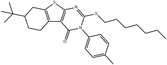 7-tert-butyl-2-(heptylsulfanyl)-3-(4-methylphenyl)-5,6,7,8-tetrahydro[1]benzothieno[2,3-d]pyrimidin-4(3H)-one 구조식 이미지