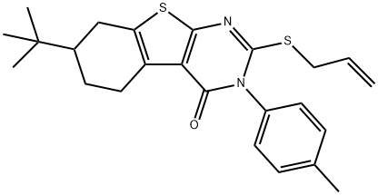 2-(allylsulfanyl)-7-tert-butyl-3-(4-methylphenyl)-5,6,7,8-tetrahydro[1]benzothieno[2,3-d]pyrimidin-4(3H)-one 구조식 이미지