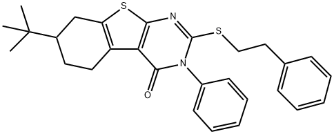 7-tert-butyl-3-phenyl-2-[(2-phenylethyl)sulfanyl]-5,6,7,8-tetrahydro[1]benzothieno[2,3-d]pyrimidin-4(3H)-one 구조식 이미지