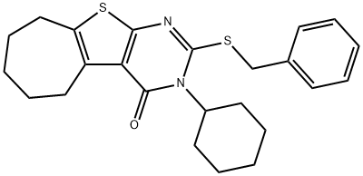 2-(benzylsulfanyl)-3-cyclohexyl-3,5,6,7,8,9-hexahydro-4H-cyclohepta[4,5]thieno[2,3-d]pyrimidin-4-one 구조식 이미지