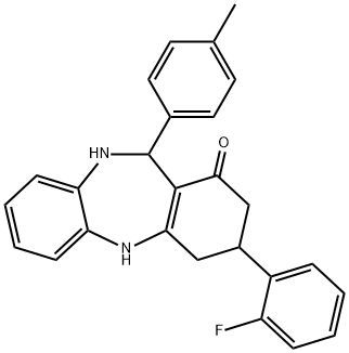 3-(2-fluorophenyl)-11-(4-methylphenyl)-2,3,4,5,10,11-hexahydro-1H-dibenzo[b,e][1,4]diazepin-1-one 구조식 이미지