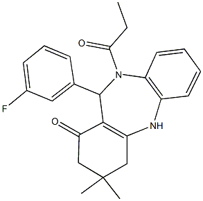 11-(3-fluorophenyl)-3,3-dimethyl-10-propionyl-2,3,4,5,10,11-hexahydro-1H-dibenzo[b,e][1,4]diazepin-1-one 구조식 이미지