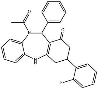 10-acetyl-3-(2-fluorophenyl)-11-phenyl-2,3,4,5,10,11-hexahydro-1H-dibenzo[b,e][1,4]diazepin-1-one Structure