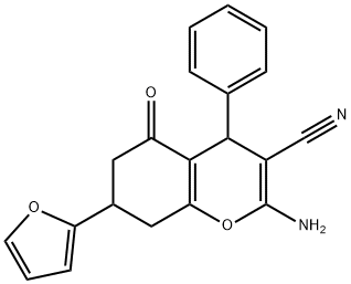 2-amino-7-(2-furyl)-5-oxo-4-phenyl-5,6,7,8-tetrahydro-4H-chromene-3-carbonitrile Structure