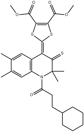 dimethyl 2-(1-(3-cyclohexylpropanoyl)-2,2,6,7-tetramethyl-3-thioxo-2,3-dihydro-4(1H)-quinolinylidene)-1,3-dithiole-4,5-dicarboxylate Structure