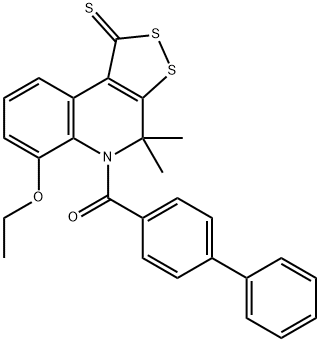 5-([1,1'-biphenyl]-4-ylcarbonyl)-6-ethoxy-4,4-dimethyl-4,5-dihydro-1H-[1,2]dithiolo[3,4-c]quinoline-1-thione Structure