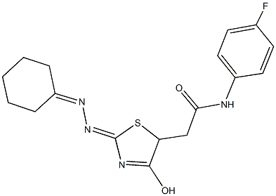 2-[2-(cyclohexylidenehydrazono)-4-hydroxy-2,5-dihydro-1,3-thiazol-5-yl]-N-(4-fluorophenyl)acetamide Structure