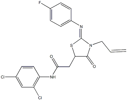 2-{3-allyl-2-[(4-fluorophenyl)imino]-4-oxo-1,3-thiazolidin-5-yl}-N-(2,4-dichlorophenyl)acetamide 구조식 이미지