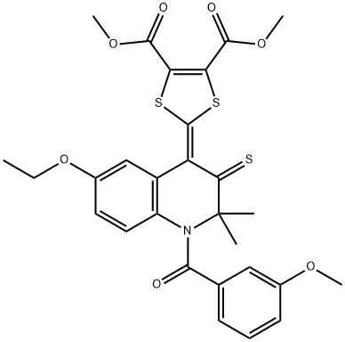 dimethyl 2-(6-ethoxy-1-(3-methoxybenzoyl)-2,2-dimethyl-3-thioxo-2,3-dihydro-4(1H)-quinolinylidene)-1,3-dithiole-4,5-dicarboxylate 구조식 이미지