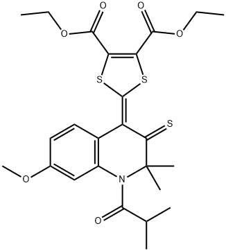 diethyl 2-(1-isobutyryl-7-methoxy-2,2-dimethyl-3-thioxo-2,3-dihydro-4(1H)-quinolinylidene)-1,3-dithiole-4,5-dicarboxylate 구조식 이미지