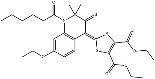 diethyl 2-(7-ethoxy-1-hexanoyl-2,2-dimethyl-3-thioxo-2,3-dihydro-4(1H)-quinolinylidene)-1,3-dithiole-4,5-dicarboxylate 구조식 이미지