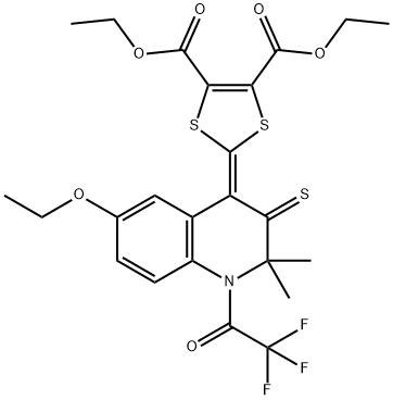 diethyl 2-(6-ethoxy-2,2-dimethyl-3-thioxo-1-(trifluoroacetyl)-2,3-dihydroquinolin-4(1H)-ylidene)-1,3-dithiole-4,5-dicarboxylate 구조식 이미지