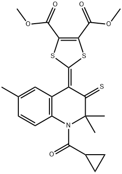 dimethyl 2-(1-(cyclopropylcarbonyl)-2,2,6-trimethyl-3-thioxo-2,3-dihydro-4(1H)-quinolinylidene)-1,3-dithiole-4,5-dicarboxylate 구조식 이미지